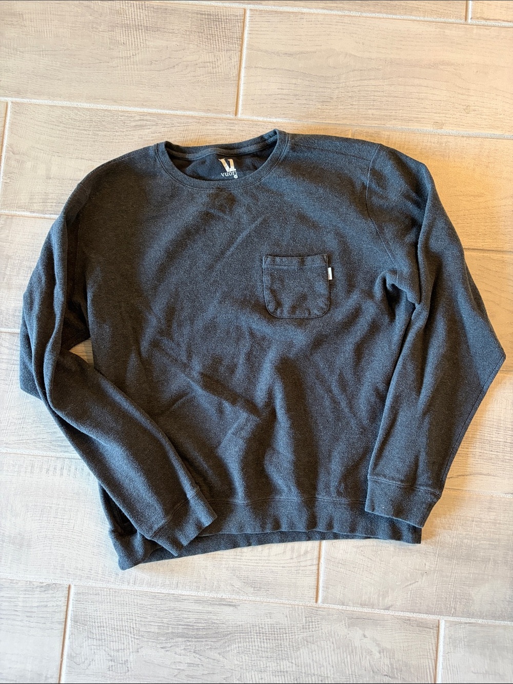 Vuori Dark Charcoal Crewneck Pocket Sweatshirt